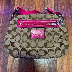 Authentic Coach Crossbody Purse, Brown and Pink, Heart zipper